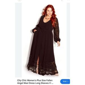 Avenue city chic fallen angel black boho vampy maxi dress 18/M 2xl xxl